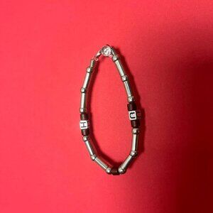 Handmade silver and wood beaded bracelet with initials 🤎🩶​​​​